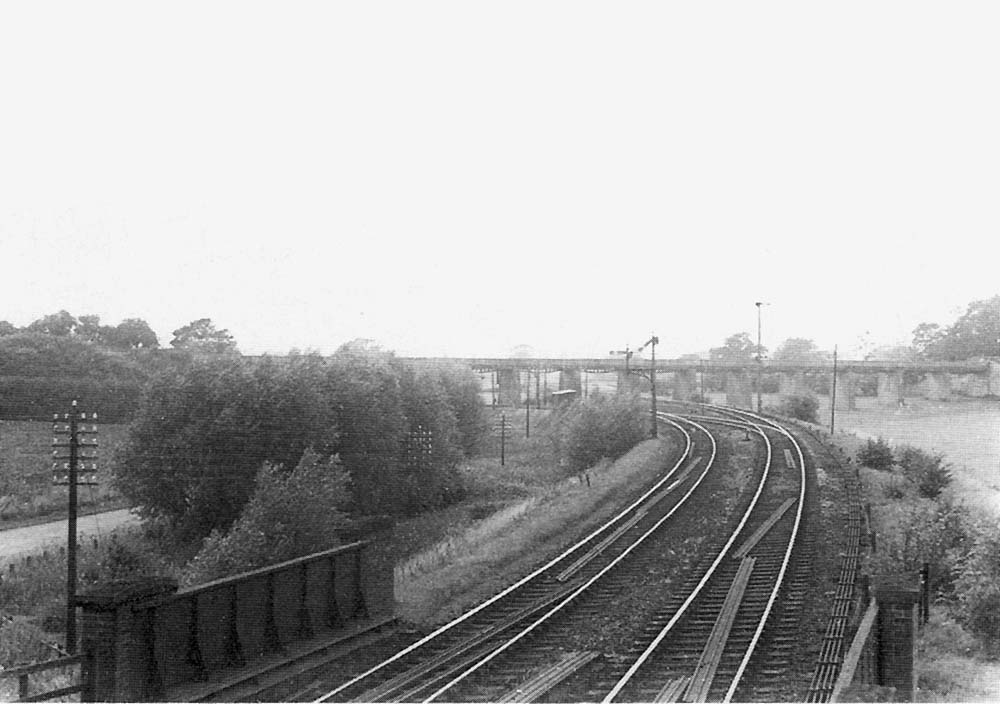 View from Bearley North Junction Signal Box looking towards Birmingham with the Alcester branch curving away to the left