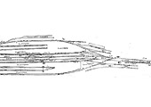 Close up of the South end of the revised track layout which provided an island platform with extended platforms for up and down traffic