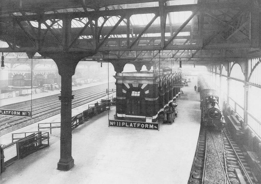Looking from the steps leading down Platform 11, which was later renumbered 12, towards the buildings housing the passenger facilities