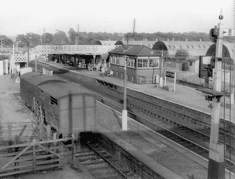 Looking from Station Road from above the north up siding towards Hatton South Signal Box on the island platform