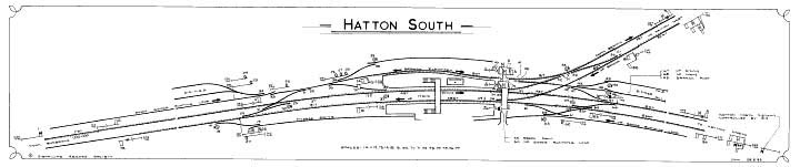 A low resolution version of the Signalling Diagram for Hatton South Signal Box, showing the post 2nd July 1939 track layout