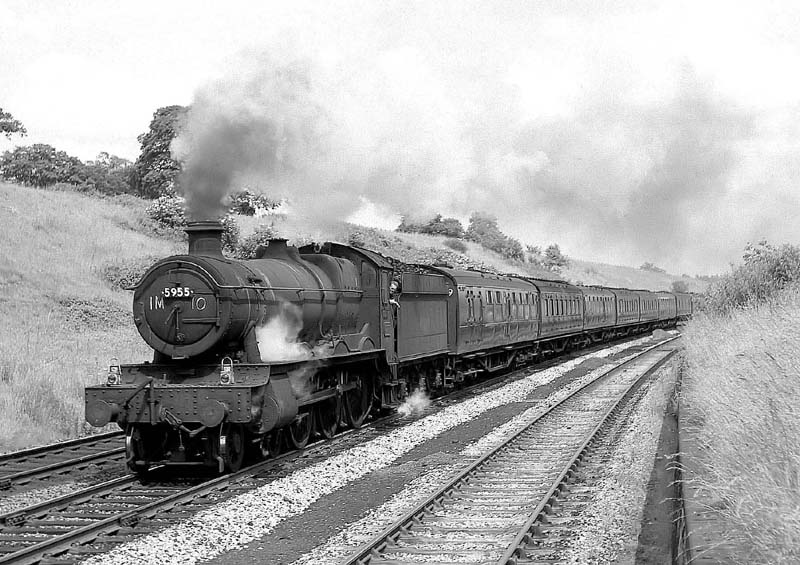 Ex-GWR 49xx Class 4-6-0 No 5955 'Garth Hall' climbs Hatton Bank with the 10:10 Poole to Birkenhead service on 20th June 1964