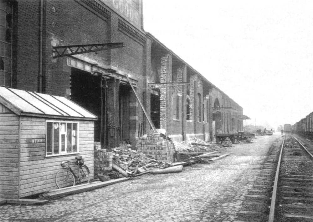 The old Inwards shed being modified on 11th July 1938 for use for warehousing by the addition of a shunting spur