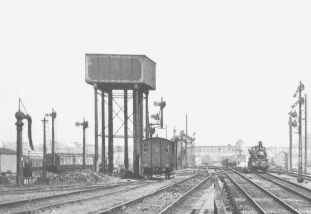 Close up showing the approach road to the original locomotive shed and the standard GWR water tank