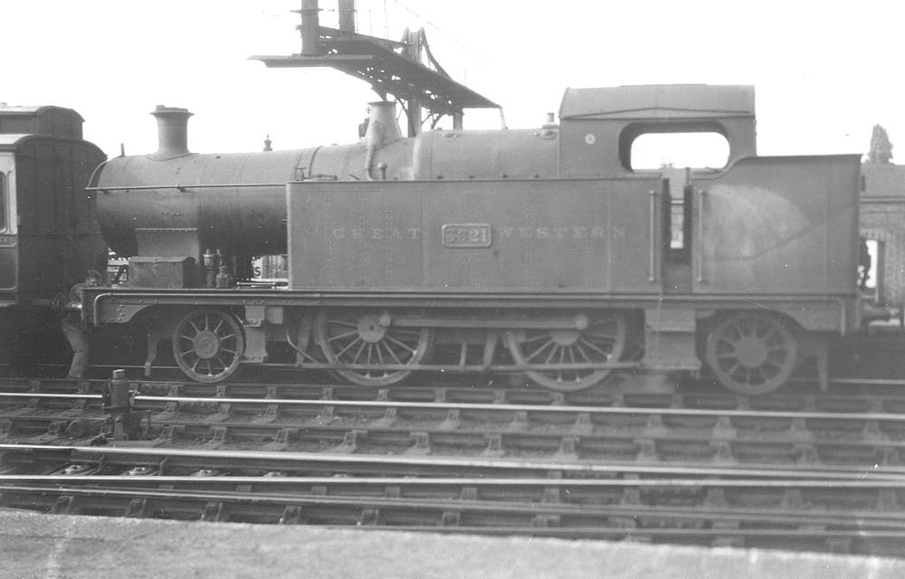 GWR 36xx class 2-4-2T No 3621 stopped at Leamington after running tender first on a local passenger train from Stratford upon Avon