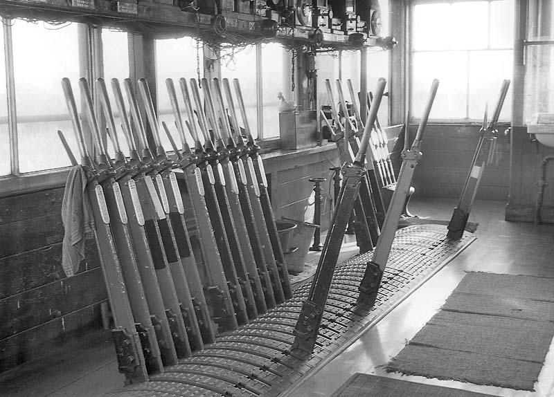 Another internal view of operating floor of Queens Head Signal Box showing the centre and right of the frame