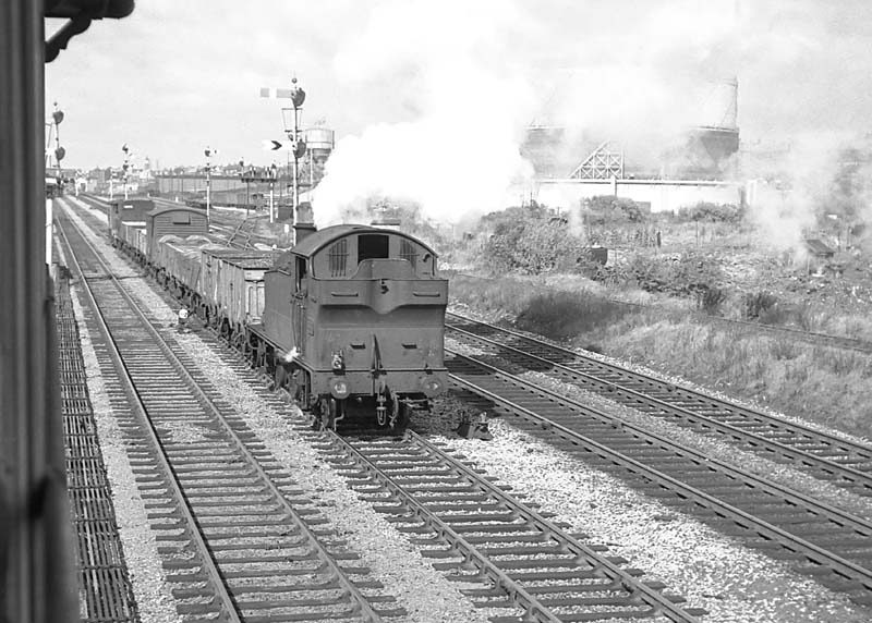 Ex-GWR 56xx 0-6-2T No 5684 approaches Queens Head Signal Box on an up freight on 19th September 1964