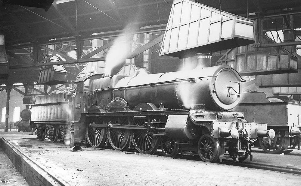GWR 4-6-0 Saint class No 2988 'Rob Roy' is seen inside one of Tyseley's roundhouses with steam escaping from its safety valves