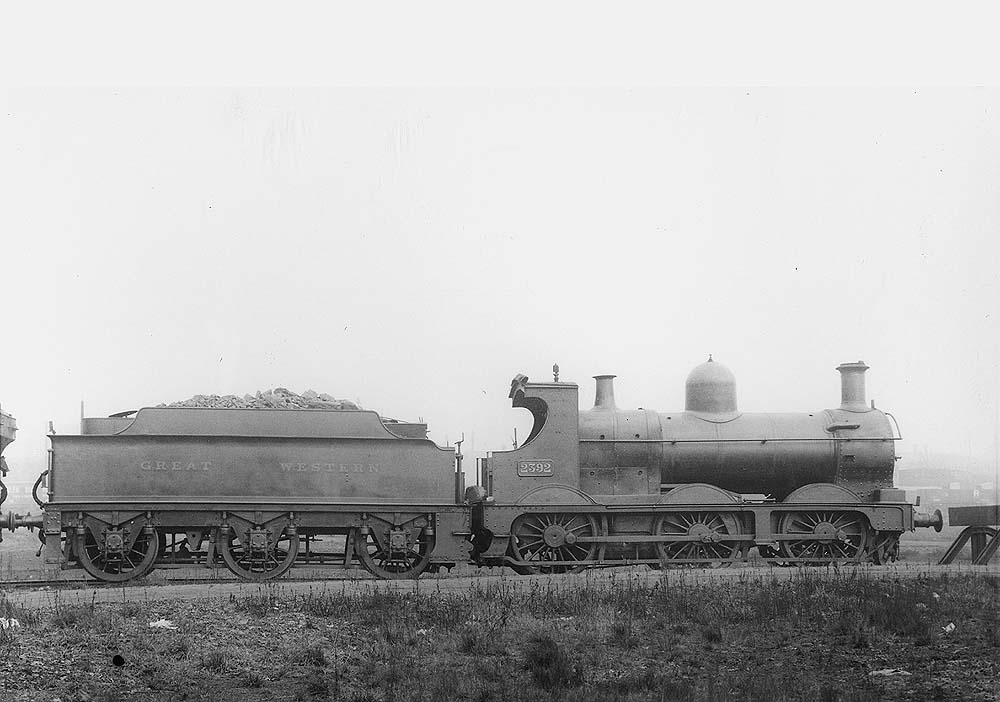 GWR 0-6-0 No 2392, a 2301 class locomotive, is seen standing on one of the stabling roads outside Tyseley shed