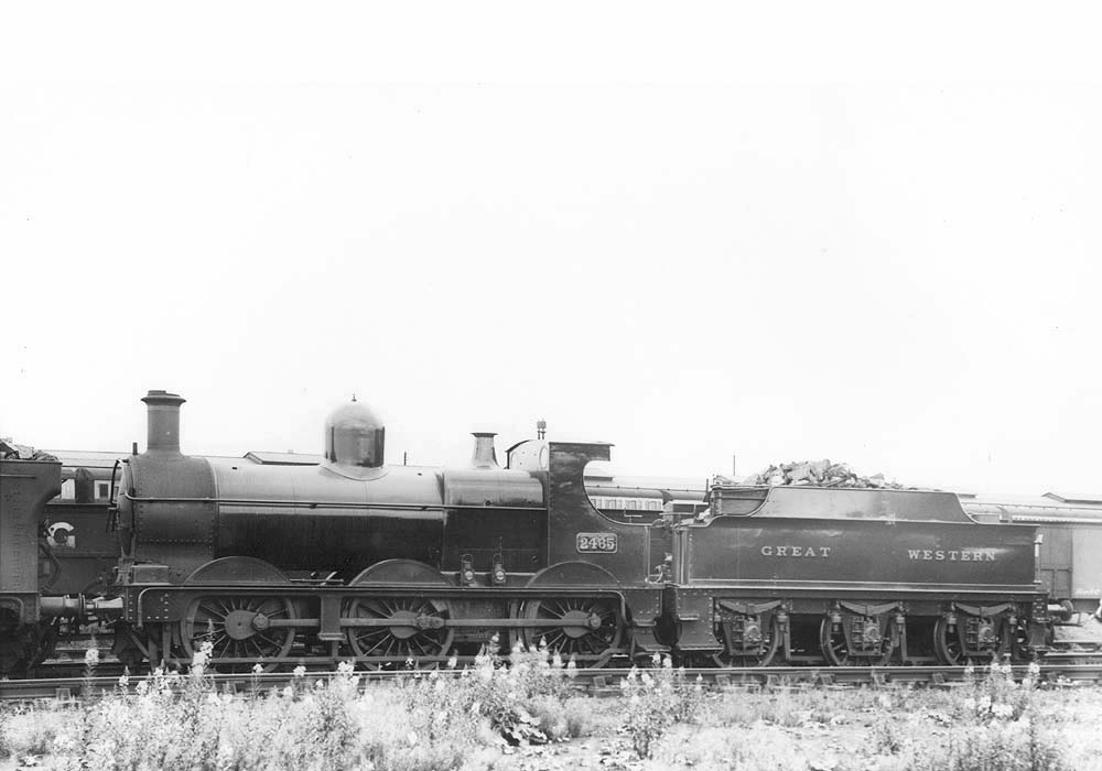 GWR 0-6-0 No 2465, resplendent with a fresh coat of paint, stands in line on one of Tyseley stabling roads outside the shed