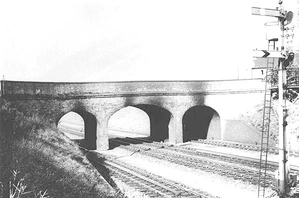 View looking in the direction of Tyseley station showing the original Stockfield Road bridge shortly before commencement of the work to widen the bridge