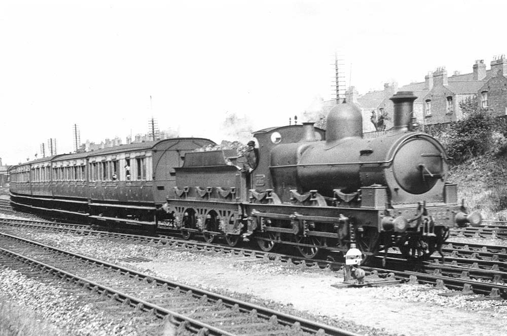 GWR 0-6-0 360 Class No 363 is seen leaving Tyseley station with a local passenger service for Leamington comprised of four wheel carriages