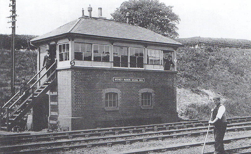 View of Widney Manor station's 27 lever framed Signal Box as seen shortly after it was opened in 1899