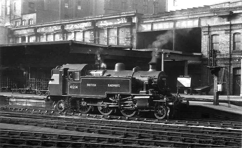 British Railways built Ivatt 2MT 2-6-2T No 41214 is seen standing light engine at Platform 1 on pilot duties on 25th September 1948