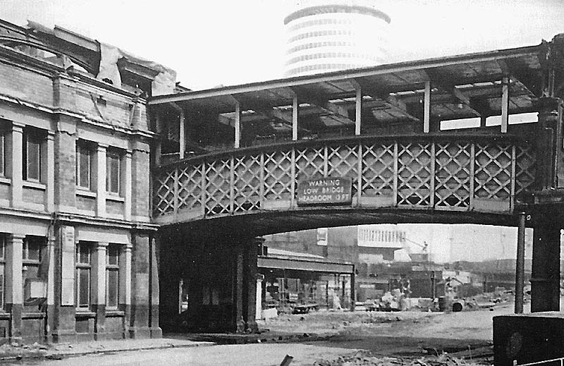 Looking from Queens Drive through the remains of the passenger footbridge and across the Eastern end of the LNWR portion of New Street station