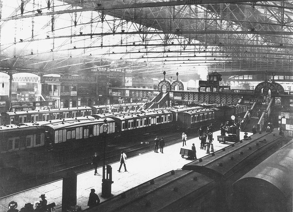 View taken from the Queens Hotel from above the South Staffordshire bay showing the entrance to the LNWR's parcel offices on Platform 3 to the left of the footbridge