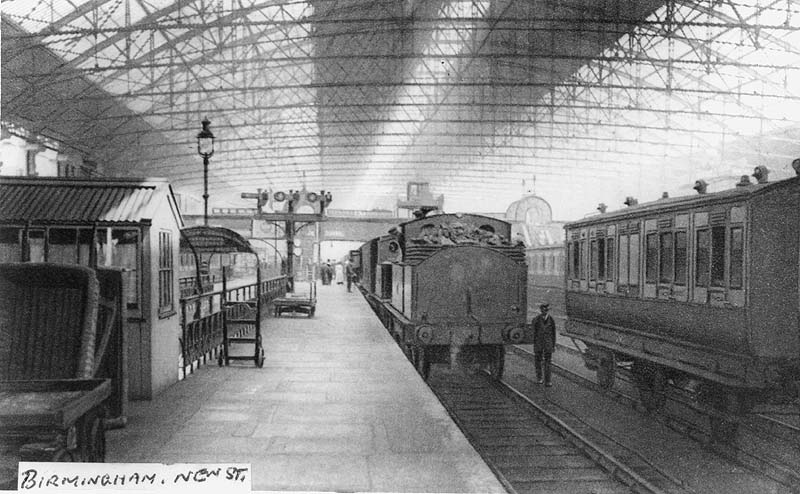 Looking East towards Coventry along from the West end of Platform One with a pair of LNWR 2-4-2T tanks standing in the platform