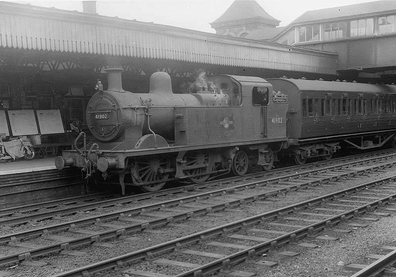 Ex-LMS Stanier 2P 0-4-4T No 41902 is seen standing at Platform 1 on a local Nuneaton to Leamington Push-Pull passenger service