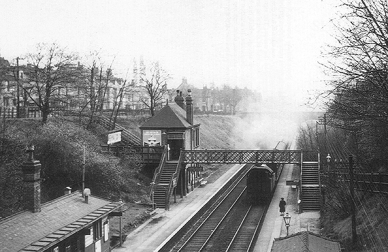 Looking towards Birmingham as a local service for Sutton Coldfield arrives behind an ex-LMS 2-6-2T locomotive