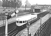 Coventry Pneumatic Railcar No 2 is seen passing through Kenilworth station on its way to Nuneaton via Coventry