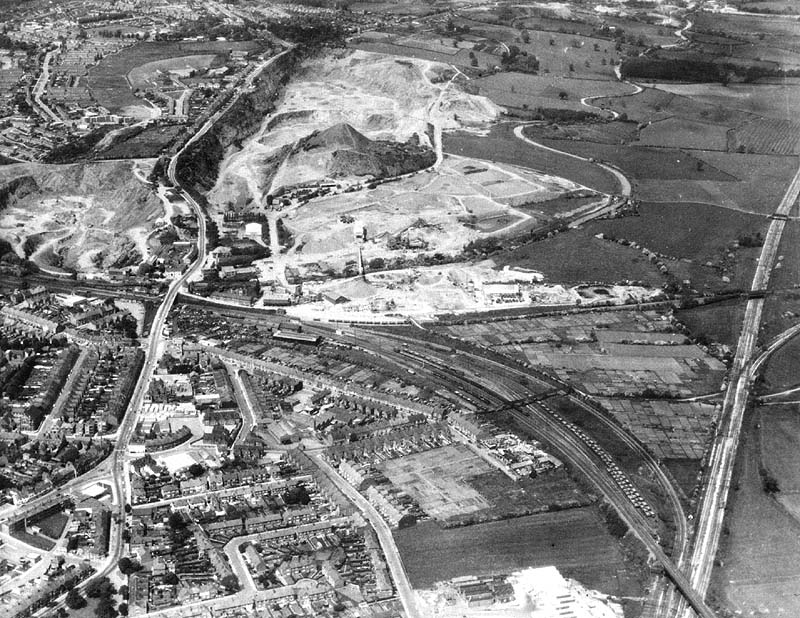 Aerial view of the Trent Valley junctions with the Midland Railway's Birmingham to Leicester line and the LNWR Ashby to Nuneaton branch