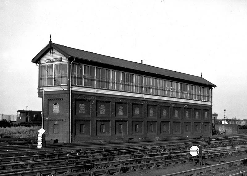 Nuneaton No 3 signal box located between the Up Fast - in front of the signal box - and Up Slow lines to the north of Nuneaton station