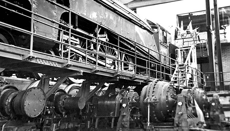Another view of ex-LNER A4 4-6-2 No 60007 standing on the rollers at Rugby Testing station
