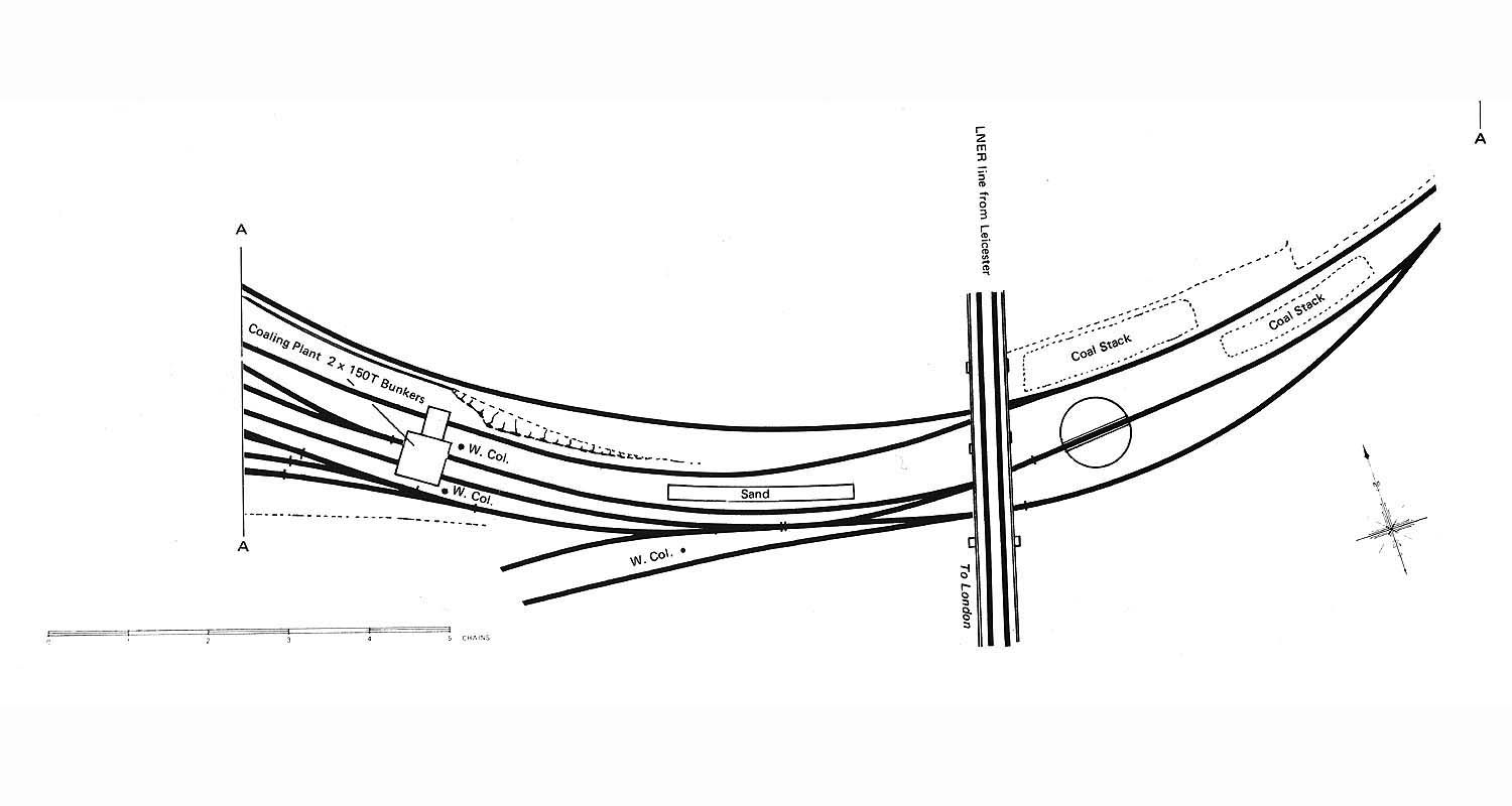 Plan showing the layout of Rugby shed's approach road, coal stacks and 