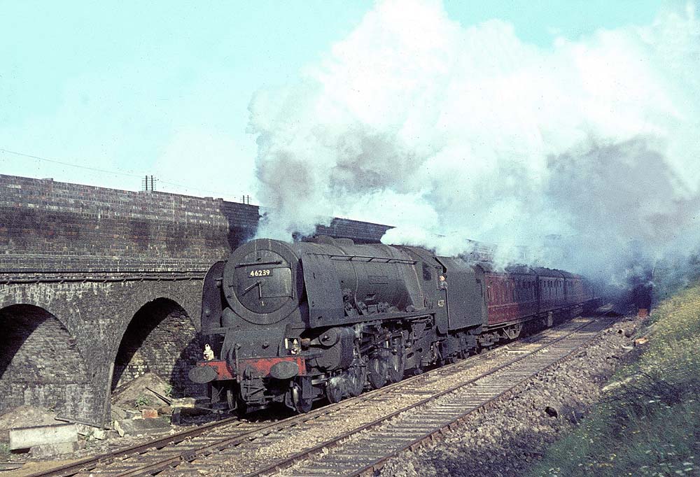 Ex-LMS 4-6-2 7P Coronation Class No 46239 'City of Chester' departs Rugby with the 08:15 semi-fast express to Euston on 24th August 1963