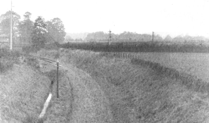 Post World War One view of the junction with the Midland Railway's Evesham to Birmingham line showing the lifted track