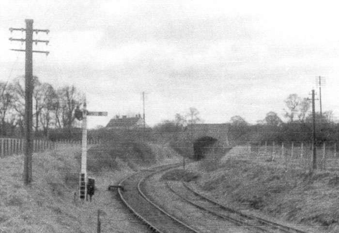 Looking from the junction of the Midland Railway's Evesham to Birmingham line showing the head shunt on the right used by GWR locomotives