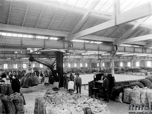 View of the top floor of the Midland Railway's Central Goods Yard Warehouse and the method of shipping and storing goods