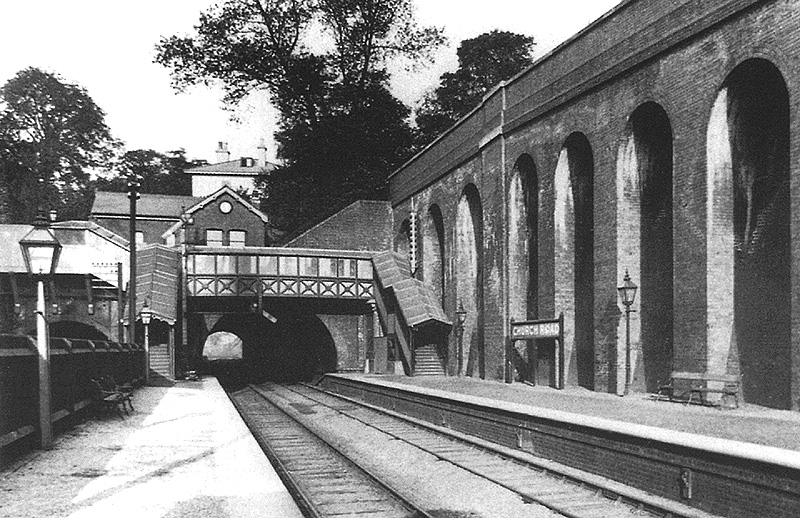 Looking towards Kings Norton from Church Road station's down platform with Church Road tunnel behind.