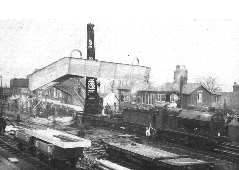 View of a new footbridge being installed in early 1926 at the Northfield end of Kings Norton station