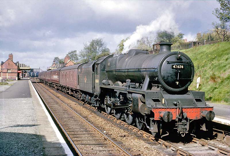 Ex-LMS 5XP 4-6-0 No 45674 'Duncan' stops at Kings Norton with an all stations from Worcester to New Street service