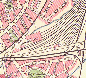 Map showing Lawley Street Goods Station and its location in respect of the routes to Aston, Derby, London and Gloucester