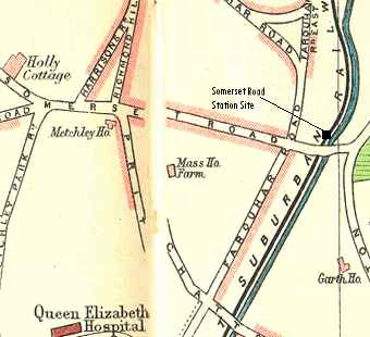 Map showing the location of Somerset Road station in relation to the canal and Queen Elizabeth Hospital