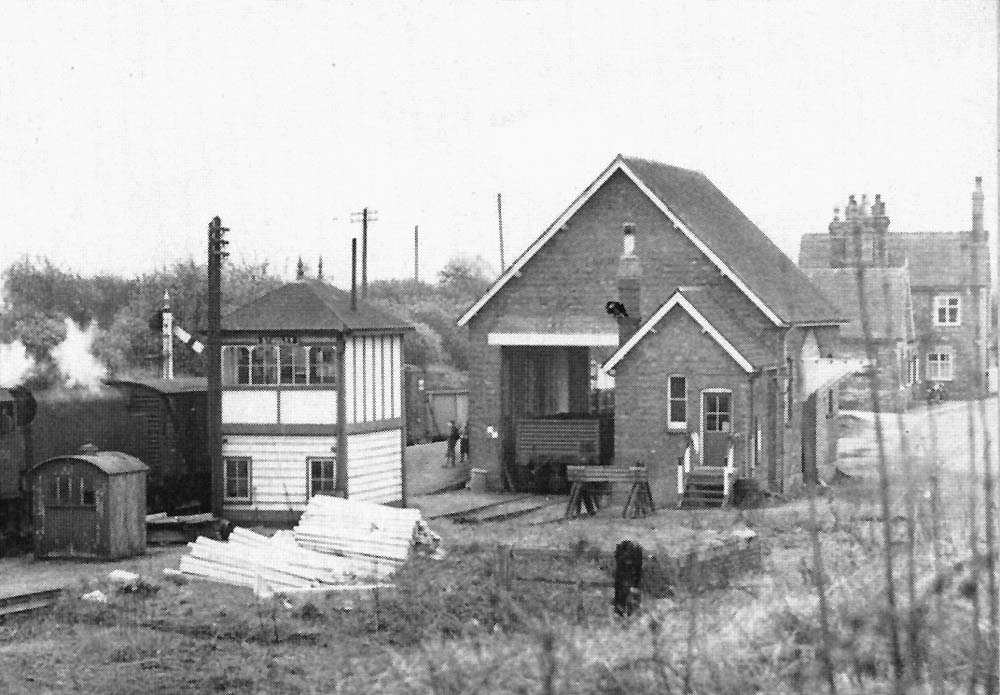 Close up showing the goods shed, offices and signal box that were located at the Redditch end of the platform