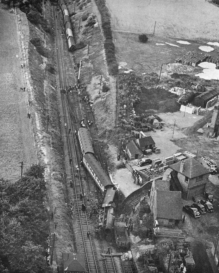 An aeriel view of the railway accident at Cliff Sidings on 16th August 1953