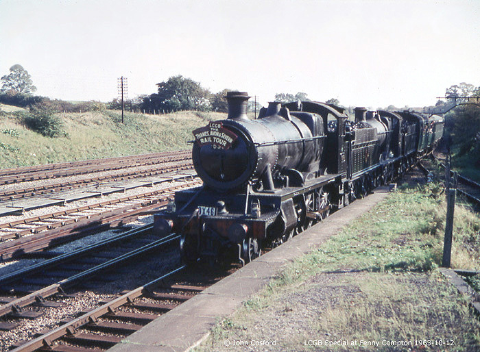 Ex-GWR 43xx class 2-6-0 No 6368 pilots ex-GWR 2251 class 0-6-0 No 2246 on the LCGB Thames, Avon and Severn Rail Tour on 12th October 1963