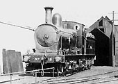 Close up showing SMJ 0-6-0 No 15 standing on No 1 road at Stratford on Avon locomotive shed
