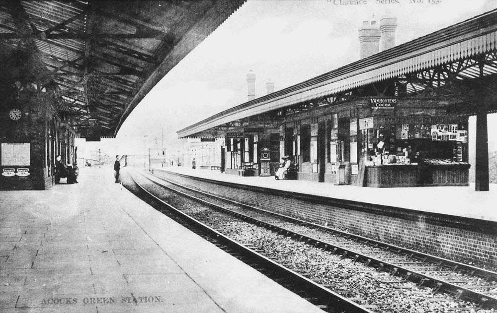 Looking towards Leamington with Acocks Green signal box and Woodcock Lane road bridge in the distance prior to the building of the passenger footbridge