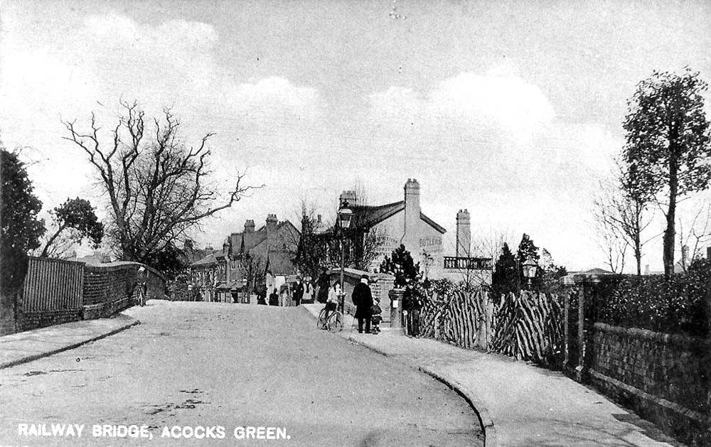 Looking towards the road bridge which crossed over the railway adjacent to Acocks Green station which is to the left of Sherbourne Road