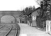 Close up of the Birmingham end of the up platform showing Acocks Green first signal box and the up passenger building
