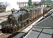 Ex-GWR 2-6-2T No 4118, in unlined black livery, hauls a class F (7) freight past Acocks Green Signal Box