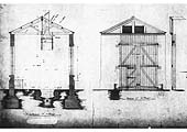 Close showing internal and external sectional drawings of Alcester Railway's Single Road Engine Shed