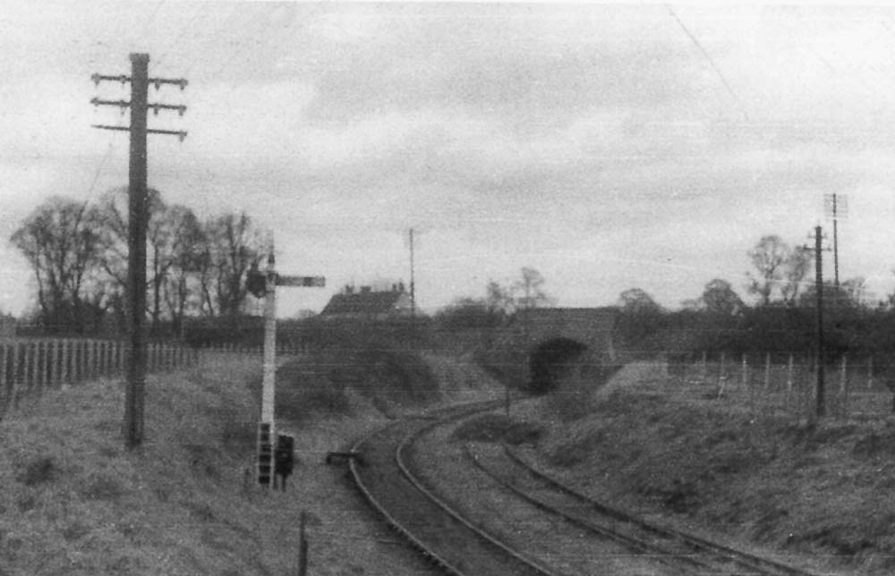 Looking from the junction of the Midland Railway's Evesham to Birmingham line showing the head shunt on the right used by GWR locomotives
