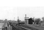 Alcester Junction with the GWR Alcester Branch curving off to the right behind the engine shed and the MR line to Redditch straight ahead