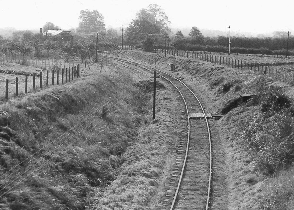 Looking towards the junction with the Midland Railway's Evesham to Birmingham line with the GWR engine shed on the left