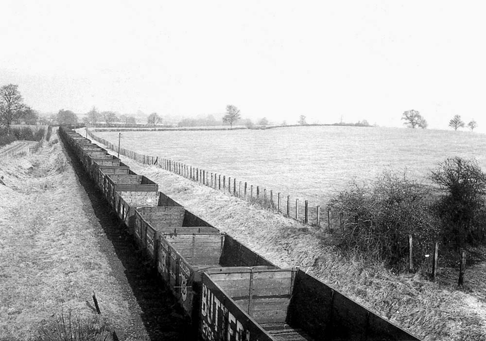 View looking towards Bearley showing mainly privately owned coal wagons 'as far as the eye can see'